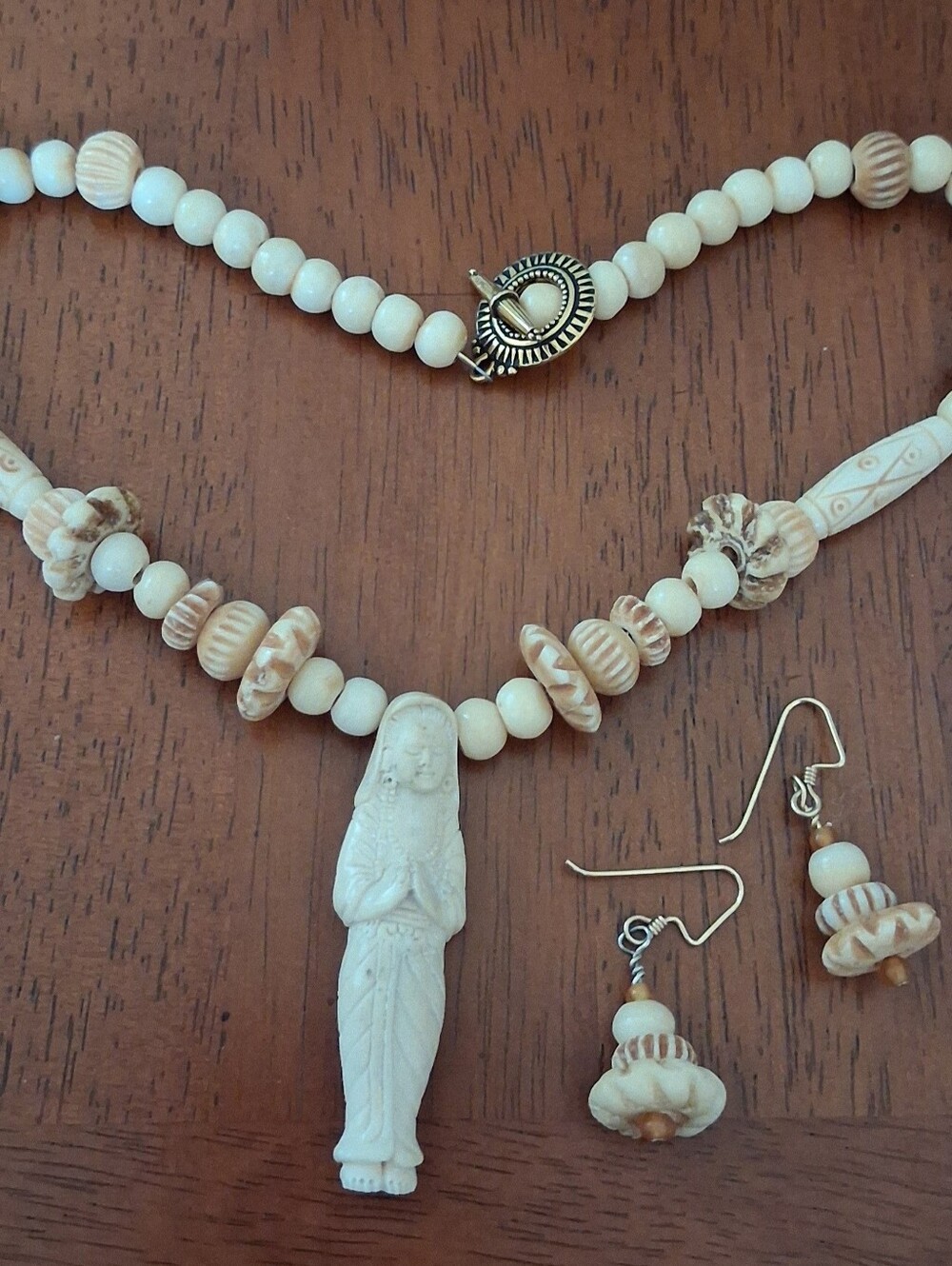 Hand Carved Necklace And Earrings